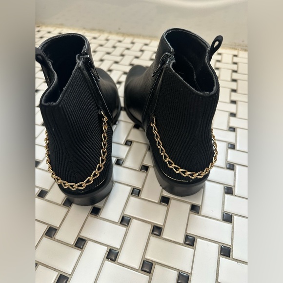 Black Ankle Boots with Gold Chain Detail - Picture 4 of 7
